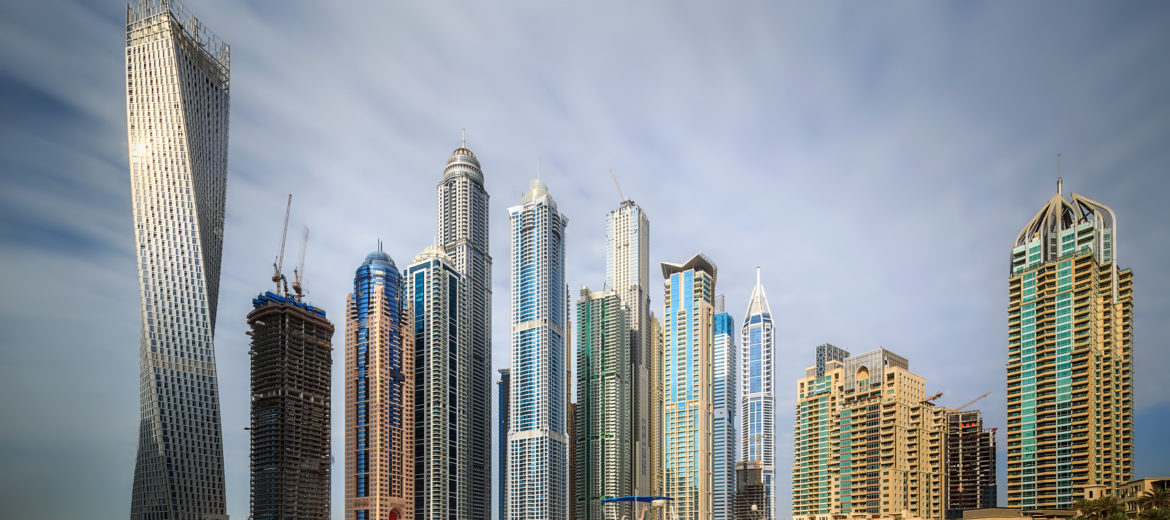 Panoramic view of Dubai Marina bay, UAE
