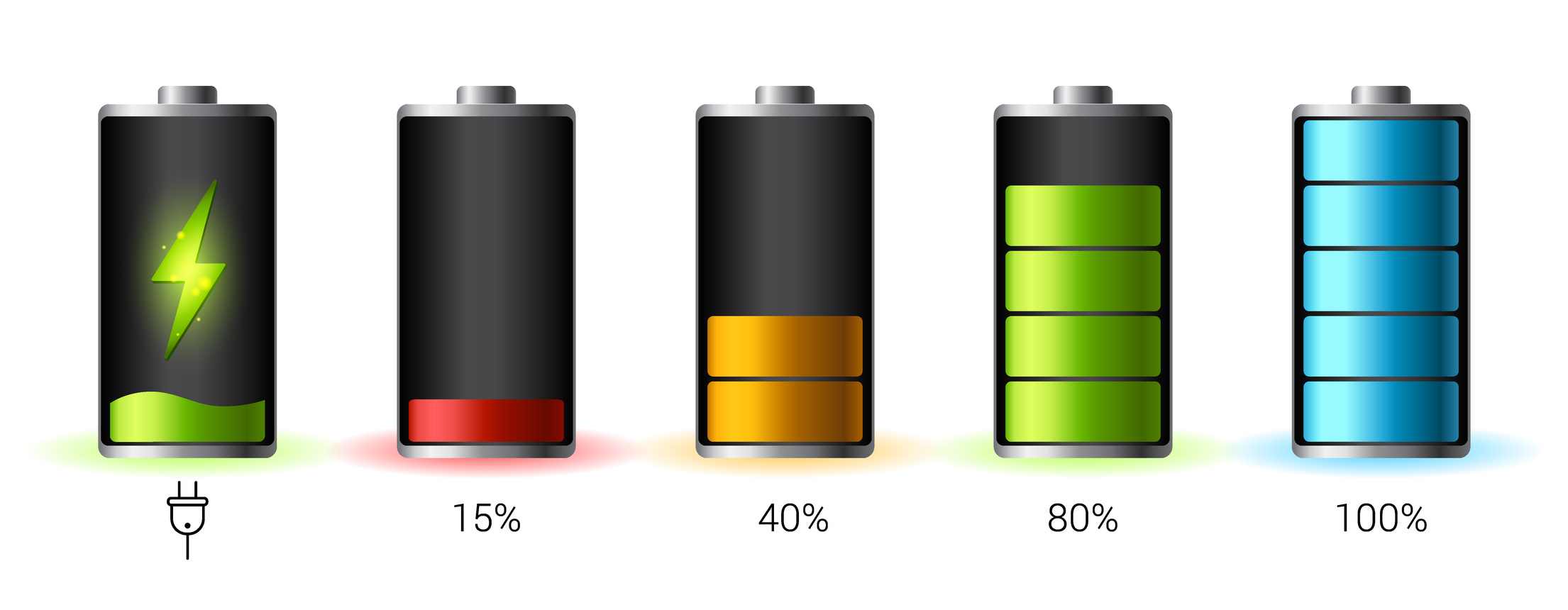 Discharged and fully charged battery smartphone - vector infographic. Isolated on white background